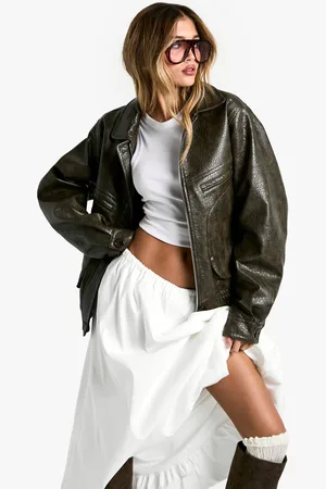 Boohoo Womens Vintage Look Faux Leather Bomber Jacket - - 14