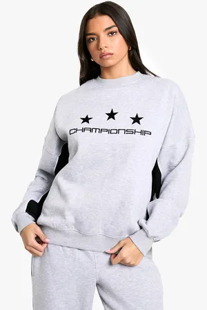 Boohoo Womens Championship Star Print Colour Block Oversized Sweatshirt - - XL