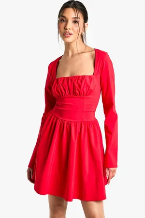 Boohoo Womens Bengaline Corset Long Sleeve Skater Dress - - 16