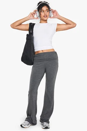 Boohoo Womens Basic marl fold over flare trouser - - 12