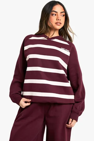 Boohoo Womens New York Print Striped V Neck Oversized Sweatshirt - - L