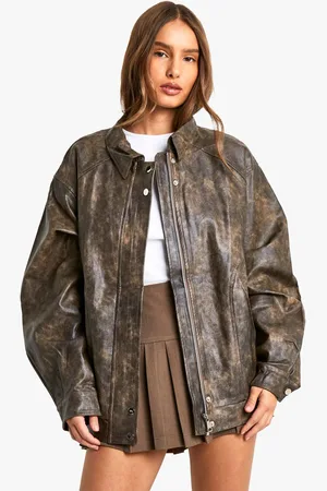 Boohoo Womens Vintage Look Faux Leather Bomber Jacket - - M