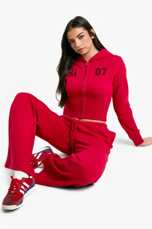 Boohoo Womens USA 07 Applique Zip Through Shrunken Tracksuit - - XS