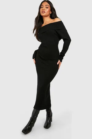 Boohoo Womens Petite Knitted Bardot Midaxi Dress - - M