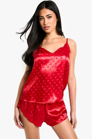 Boohoo Womens Satin Heart Jacquard Cami & Shorts Pyjama Set - - 12