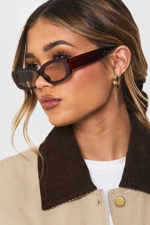 Boohoo Womens Brown Frame Rectangle Sunglasses - - One Size