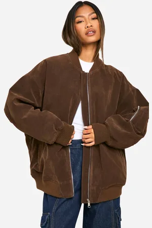 Boohoo Womens Vintage Suede Look Oversized Bomber Jacket - - 16