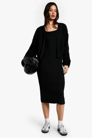 Boohoo Womens Tall Chunky Knit Dress And Cardigan Co Ord - - M