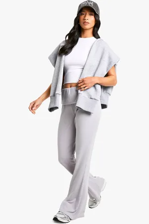 Boohoo Womens Petite Fold Over Waistband Soft Rib Flare Trouser - - 16