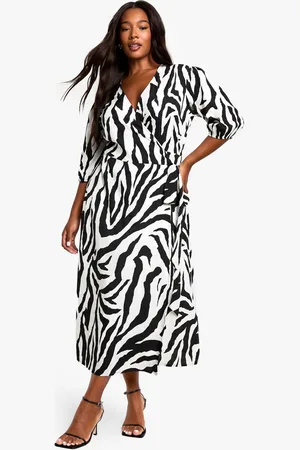 Boohoo Womens PLUS WOVEN ANIMAL PRINT WRAP MIDI DRESS - - 20