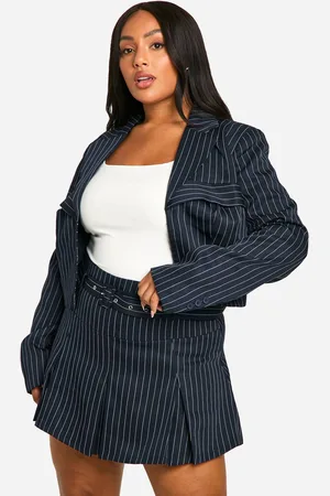 Boohoo Womens Plus Pinstripe Belted Tailored Mini Skirt - - 24