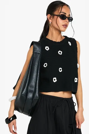 Boohoo Womens Floral Appliqué Crochet Knitted Top - - M