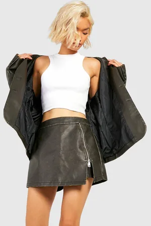 Boohoo Womens Faux Washed Leather Zip Side Skort - - 6