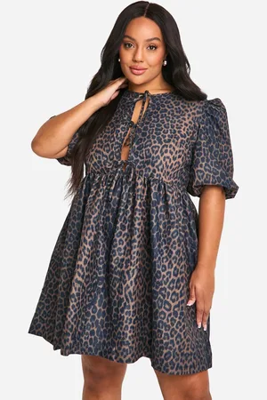 Boohoo Womens Plus Woven Leopard Tie Front Smock Dress - - 18