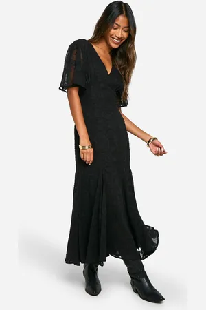 Boohoo Womens Jacquard Floral Angel Sleeve Midaxi Dress - - 8
