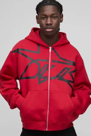 Boohoo Oversized Boxy Star Printed Zip Through Short Hoodie - - M