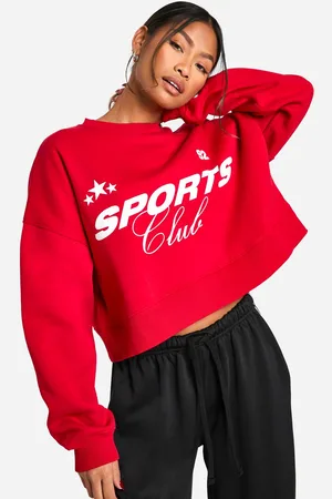Boohoo Womens Sports Club Slogan Boxy Oversized Crew Neck Sweatshirt - - M
