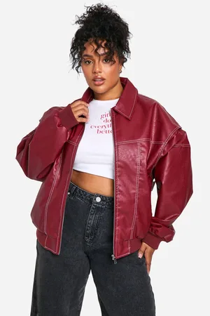 Boohoo Womens Plus Pu Contrast Stitch Oversized Bomber Jacket - - 28