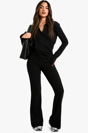 Boohoo Womens Rib Wrap Top and Flare Trouser Co-ord - - 16