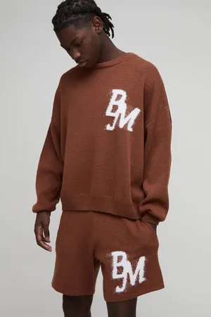 Boohoo Boxy Fit Fluffy BM Knitted Jumper and Shorts Set - - M