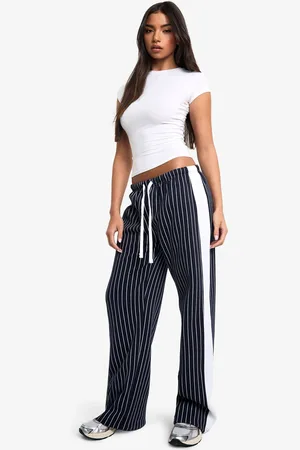 Boohoo Womens Pinstripe Minimal Waistband Contrast Wide Leg Jogger - - M