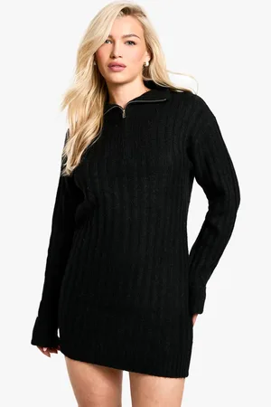 Boohoo Womens Soft Knit Rib Zip Neck Oversized Mini Dress - - XL