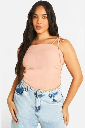 Boohoo Womens Plus Linen Look Ruched Tie Shoulder Top - - 26