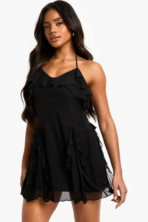 Boohoo Womens Ruffle Halter Neck Fit and Flare Mini Dress - - 16