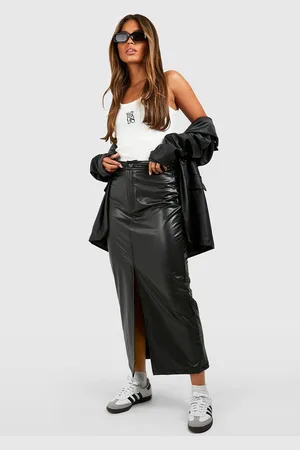 Boohoo Womens Leather Look Super Stretch Split Midaxi Skirt - - 8