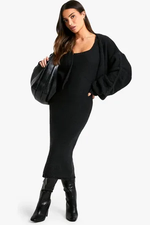 Boohoo Womens Petite Chunky Knit Dress And Cardigan Co Ord - - M