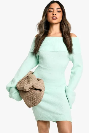 Boohoo Womens Rib Bardot Neckline Mini Jumper Dress - - L