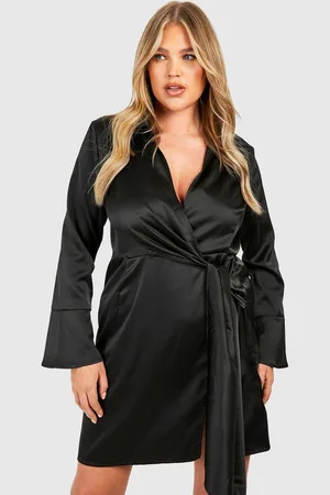 Boohoo Womens Plus Satin Wrap Tie Belt Dress - - 26