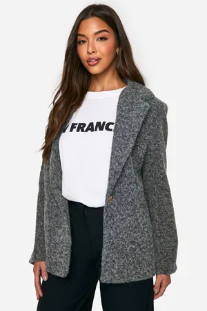 Boohoo Womens Textured Wool Look Shoulder Pad Blazer - - 8