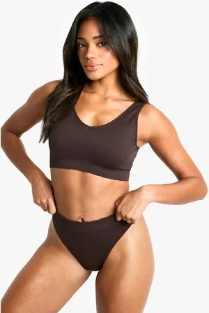 Boohoo Womens Seem Free Rib Scallop Edge Brief - - M