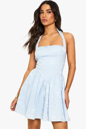Boohoo Womens Petite Halter Jaquard Square Neck Skater Dress - - 14