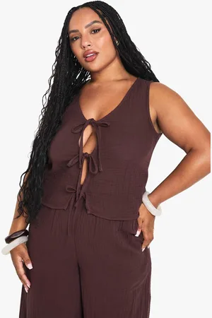 Boohoo Womens Plus Cheesecloth Tie Front Sleeveless Top - - 28