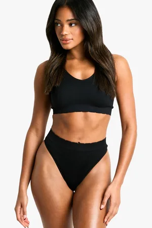 Boohoo Womens Seem Free Rib Scallop Edge Brief - - L