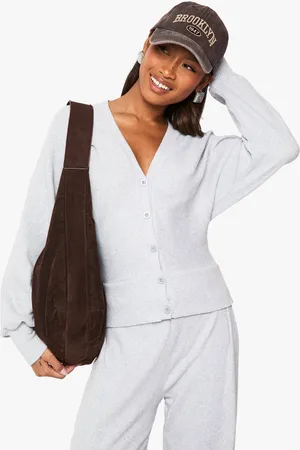 Boohoo Womens Brushed Rib V Neck Cardigan - - 16