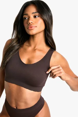 Boohoo Womens Seem Free Rib Scallop Edge Plunge Bralette - - M