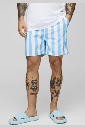 Boohoo Wide Stripe Print Mid Length Swim Short - - M