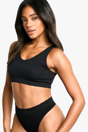 Boohoo Womens Seem Free Rib Scallop Edge Plunge Bralette - - L