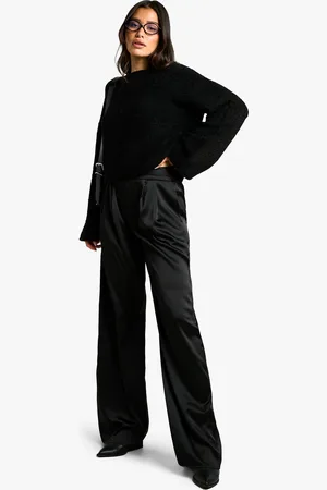 Boohoo Womens Tall Crossover Waistband Satin Wide Leg Trousers - - 12