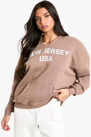 Boohoo Womens New Jersey USA Slogan Slash Neck Oversized Hoodie - - L