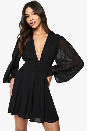 Boohoo Womens Chiffon Plunge Ruched Waist Playsuit - - 14