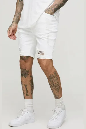Boohoo Tall Skinny Stretch Ripped Denim Shorts - - 40
