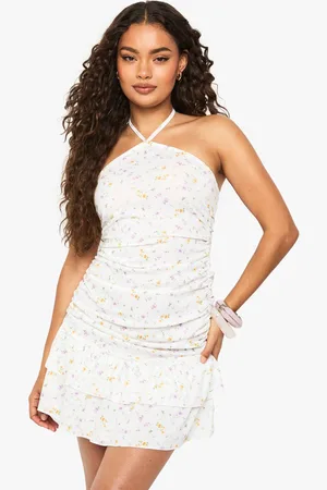 Boohoo Womens Ditsy Floral Ruched Halterneck Mini Dress - - 10