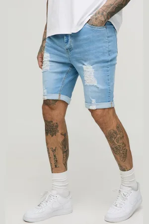 Boohoo Tall Skinny Stretch Ripped Denim Shorts - - 40