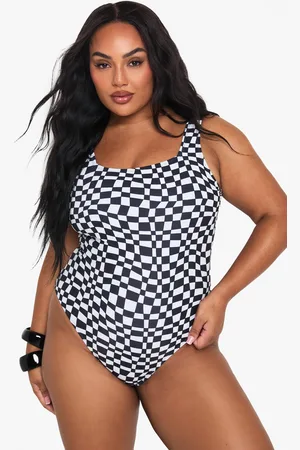 Boohoo Womens Plus Checkerboard Square Neck Swimsuit - - 18