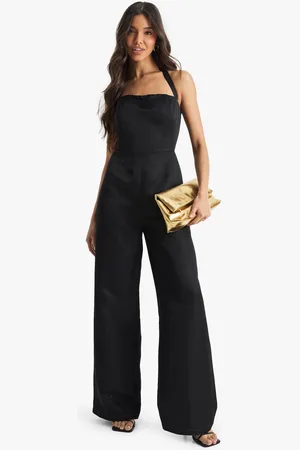 Boohoo Womens Premium Satin Halterneck wide Leg Jumpsuit - - 18