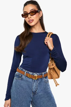 Boohoo Womens Double Layer Slinky Long Sleeve Crew Neck Bodysuit - - 10